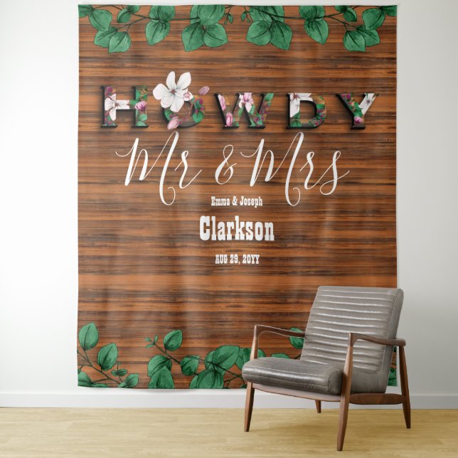 Rustikales Holz Eukalyptus Howdy Mr. Wall Backdrop Wandteppich (Beispiel)