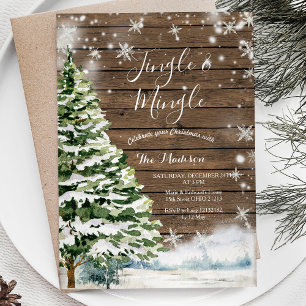 Rustikales Holz Evergreen Jingle & Mingle Winter P Einladung