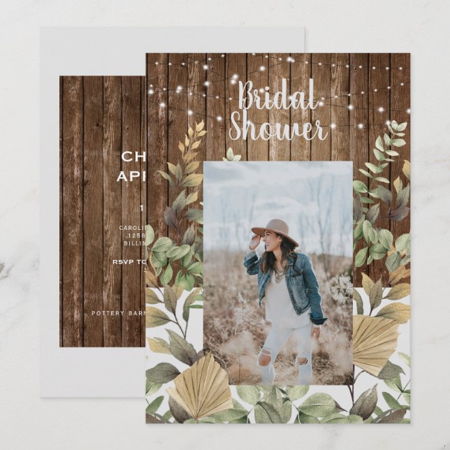 Rustikales Holz Fall Foliage Foto Brautparty Einladung (Vorne/Hinten)