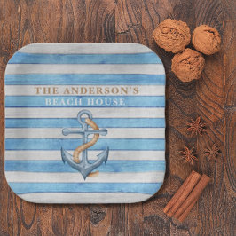 Rustikales Holz Family Beach House Schöne Streifen Pappteller
