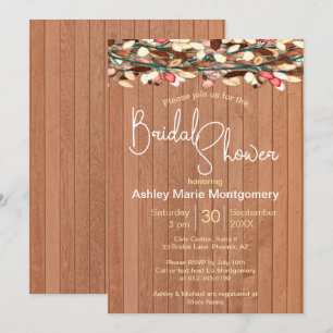 Rustikales Holz farbenfrohe Blätter Brautparty Einladung