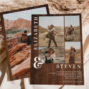 Rustikales Holz fett Ampere und 5 Foto Grid Hochze Einladung