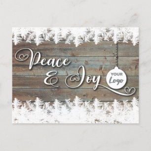 Rustikales Holz - Firmenlogo von Peace & joy Feiertagspostkarte