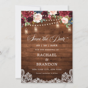 Rustikales Holz Floral Mason Jar Save the Date