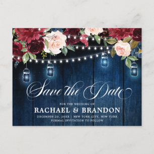 Rustikales Holz Floral Mason Jar Save the Date Postkarte