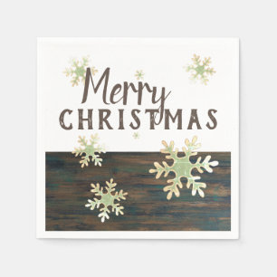 Rustikales Holz Frohe Weihnachten Snowflake Urlaub Serviette