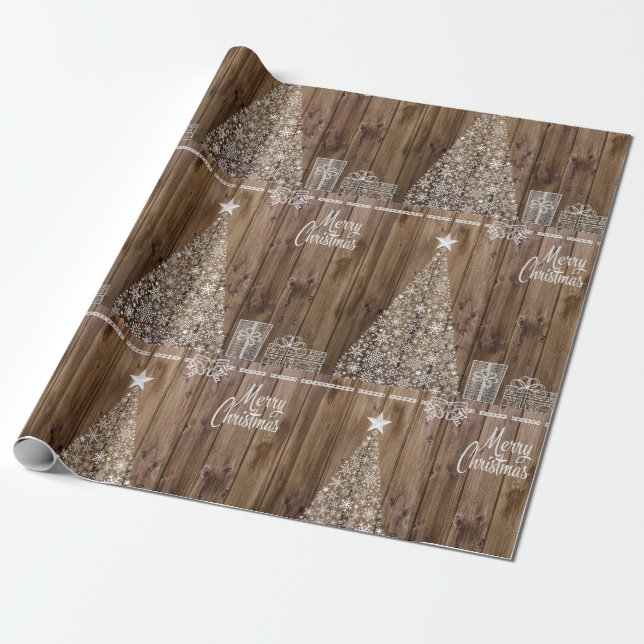 Rustikales Holz Frohe Weihnachtswrapping Papier Geschenkpapier (Ungerollt)