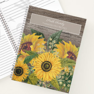 Rustikales Holz Gelbe Sonnenblumen Erntedank Rezep Notizbuch
