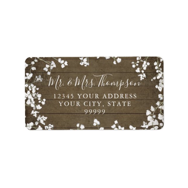 Rustikales Holz Gipskraut Blumenkohle Rücksendeadr Adressaufkleber (Vorne)