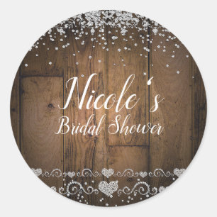 Rustikales Holz Glam Diamonds Glitzer Gastgeschenk Runder Aufkleber