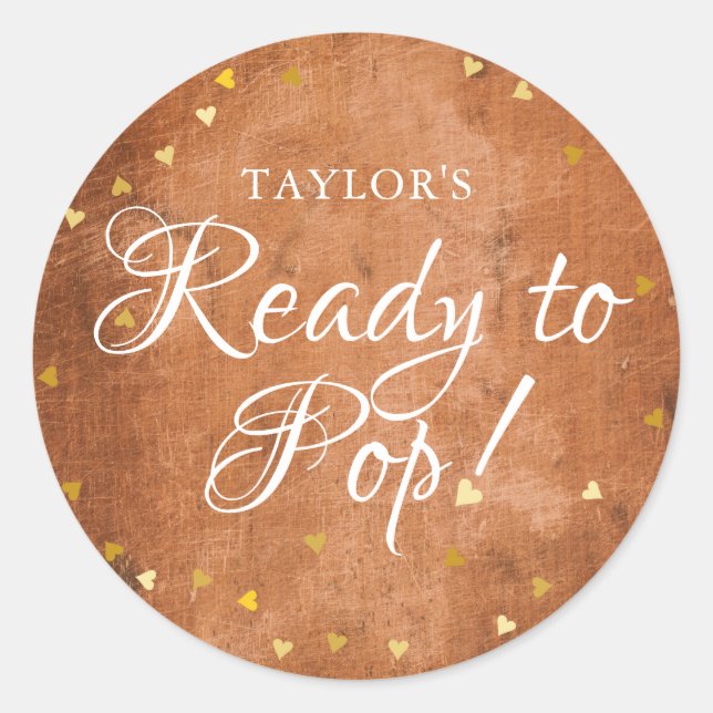 Rustikales Holz-Gold-Herz Bereit zum Pop Runder Aufkleber (Vorderseite)