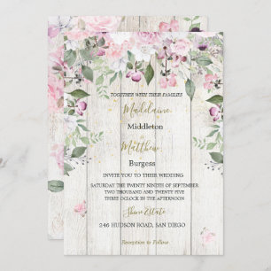 Rustikales Holz Gold Pink Hochzeitsempfang Einladung