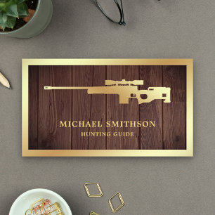 Rustikales Holz Gold Sniper Rifle Gun Shop Gunsmit Visitenkarte
