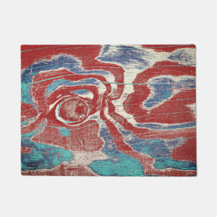 Rustikales Holz Grain Knot Textur in Red Blue Whit Fußmatte