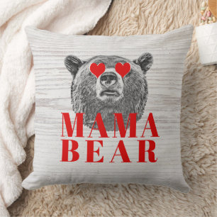 Rustikales Holz Grain Red Hearts Mama Bear Kissen
