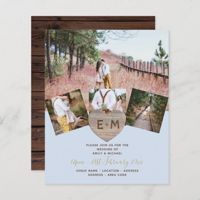 Rustikales Holz graviert Herz FOTO COLLAGE BUDGET (Vorne/Hinten)