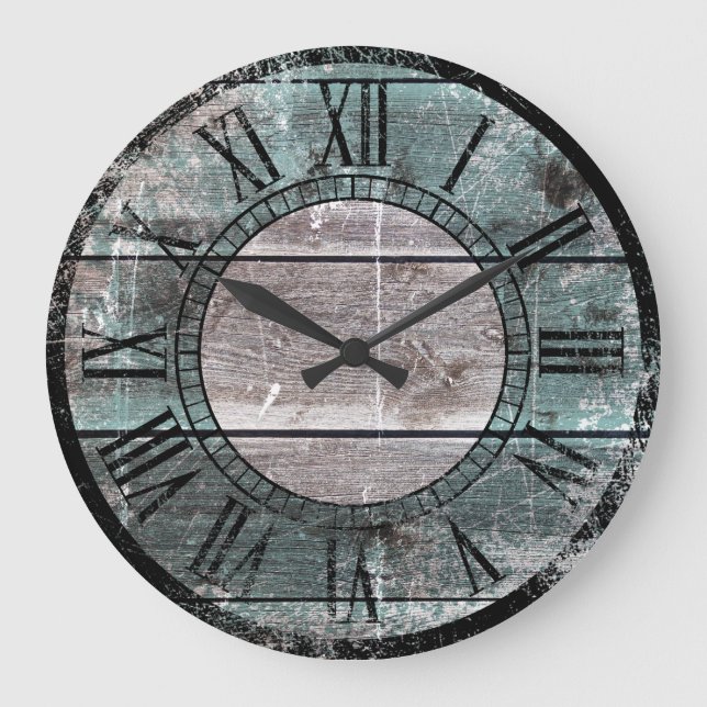 Rustikales Holz (grün) Große Wanduhr (Vorderseite)