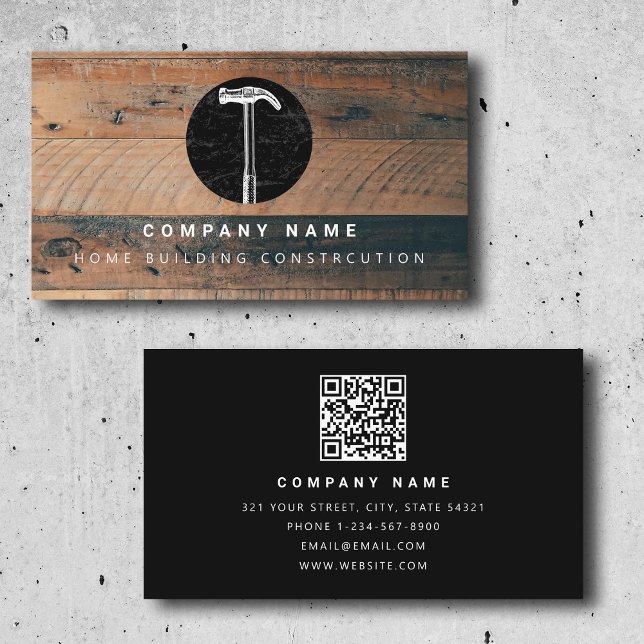 Rustikales Holz Hammer Zuhause Gebäude Constructio Visitenkarte (Rustic Wood Hammer Home Building Construction Business Card)