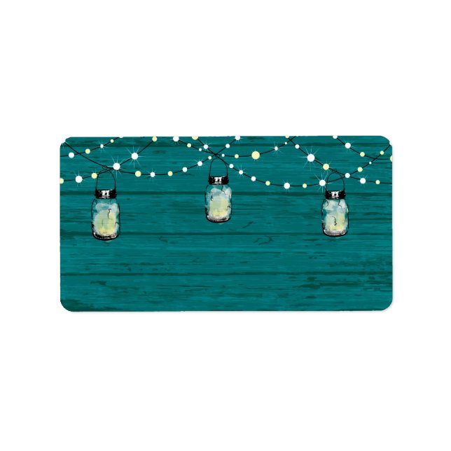 Rustikales Holz hanging Mason Jars und Lights Wedd Adressaufkleber (Vorne)