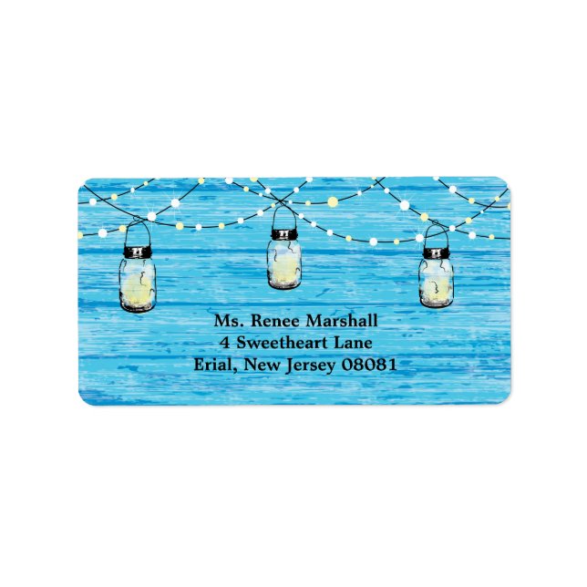 Rustikales Holz hanging Mason Jars und Lights Wedd Adressaufkleber (Vorne)
