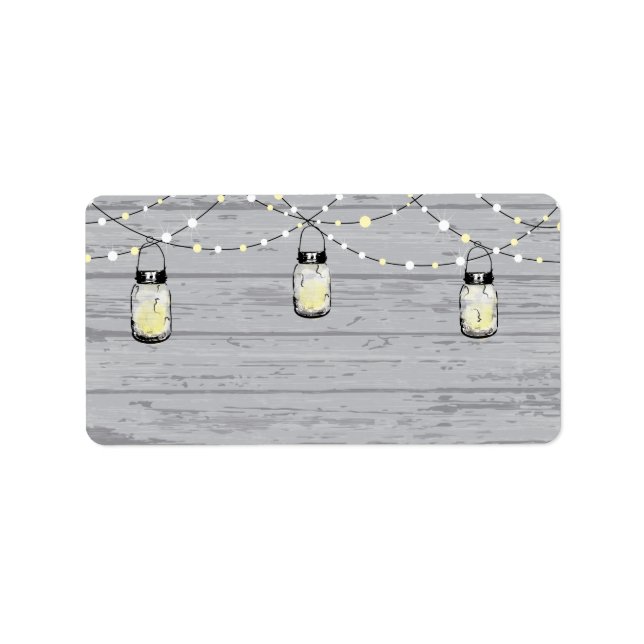 Rustikales Holz hanging Mason Jars und Lights Wedd Adressaufkleber (Vorne)