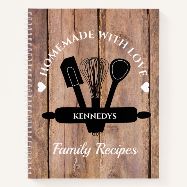 Rustikales Holz hausgemacht mit Liebe Rezepte Koch Notizbuch (Vorderseite)