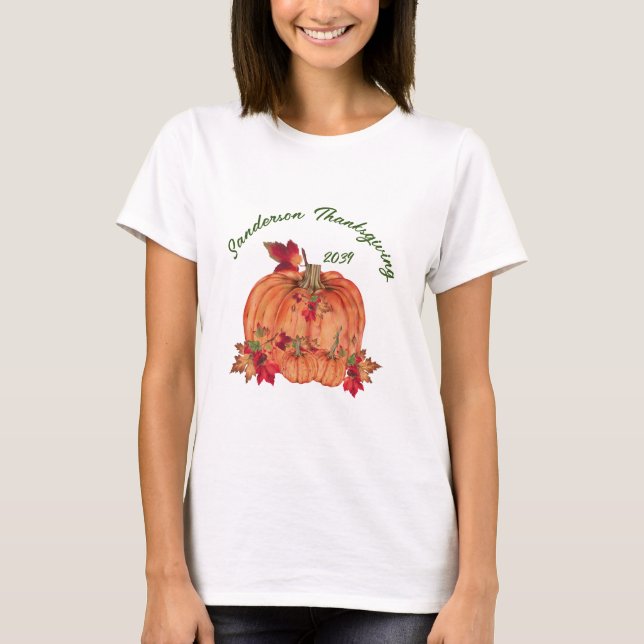 Rustikales Holz Herbst Orange Pumpkins Herbstlaub T-Shirt (Vorderseite)