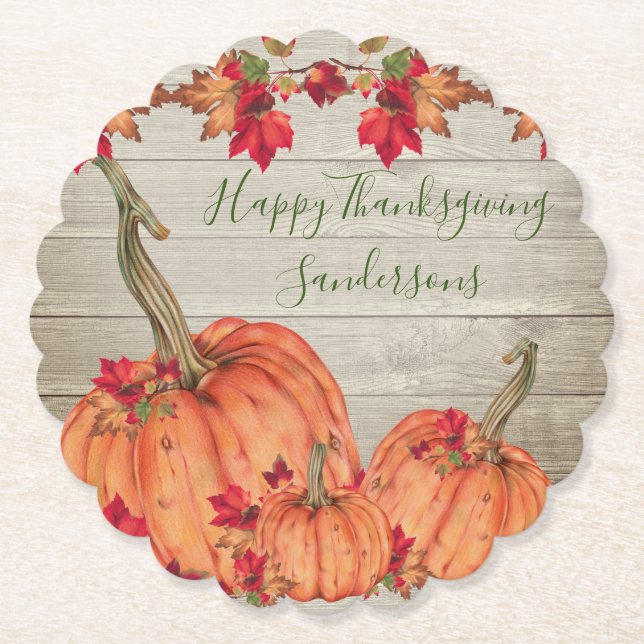 Rustikales Holz Herbst Orange Pumpkins Herbstlaub  Untersetzer (Vorderseite)