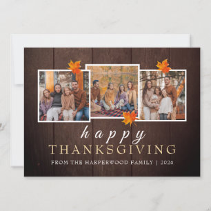 Rustikales Holz Herbst Thanksgiving Familie 3 Foto Feiertagskarte