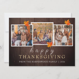 Rustikales Holz Herbst Thanksgiving Familie 3 Foto Feiertagskarte