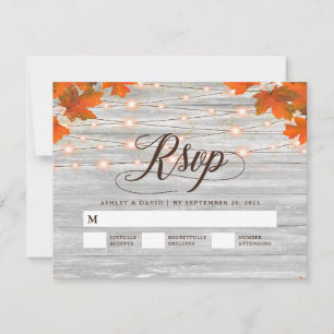 Rustikales Holz Herbstlaub String Lights Wedding R RSVP Karte