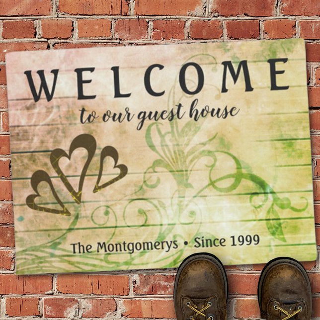 Rustikales Holz Herzstück Individuelle Name Doorma Fußmatte (Von Creator hochgeladen)