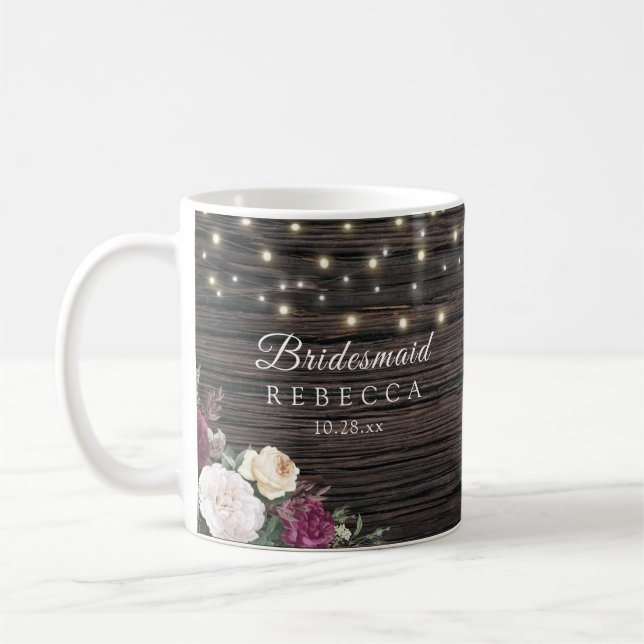 Rustikales Holz Hochzeit Bridesmaid Kaffeetasse (Links)