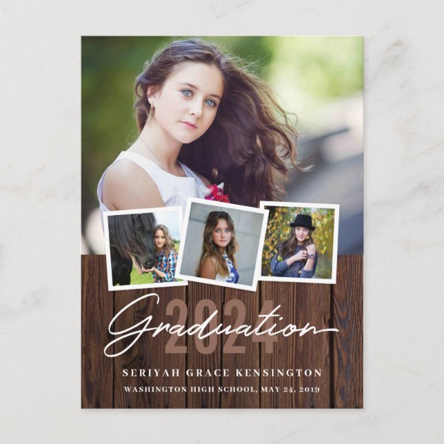 Rustikales Holz jedes Jahr Abschluss 4 Foto Postkarte (Vorderseite)