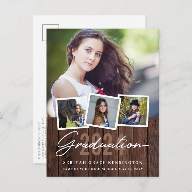 Rustikales Holz jedes Jahr Abschluss 4 Foto Postkarte (Vorne/Hinten)