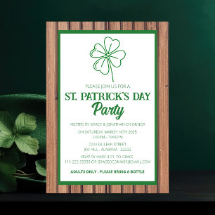Rustikales Holz & Kleeblatt St. Patrick's Day Part Einladung