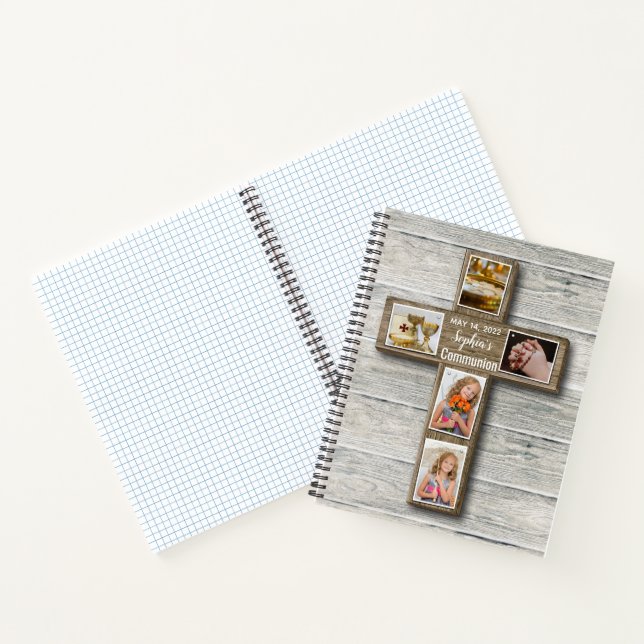 Rustikales Holz-Kreuz Erstes heiliges Kommunion-Fo Notizbuch (Innenseite)