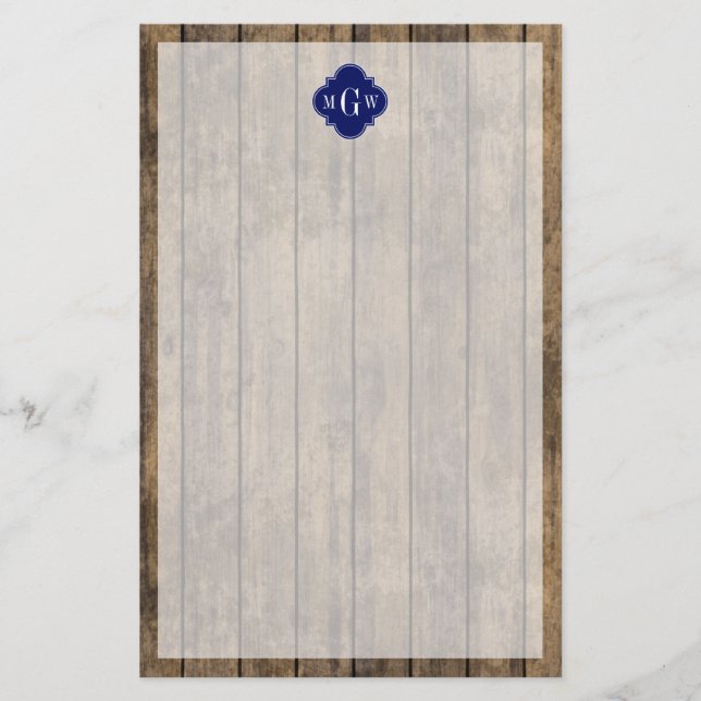 Rustikales Holz L Planks #1 Navy Quatrefolie 3 m'g Briefpapier (Vorderseite)