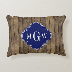 Rustikales Holz L Planks #1 Navy Quatrefolie 3 m'g Zierkissen