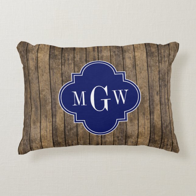 Rustikales Holz L Planks #1 Navy Quatrefolie 3 m'g Zierkissen (Vorderseite)