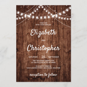 Rustikales Holz Land Boho String Lights Hochzeit Einladung