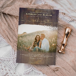 Rustikales Holz Land Hochzeit Foto Folieneinladung