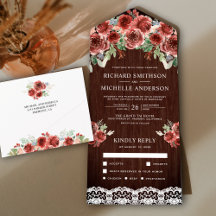 Rustikales Holz Land Lace Marsala Floral Wedding