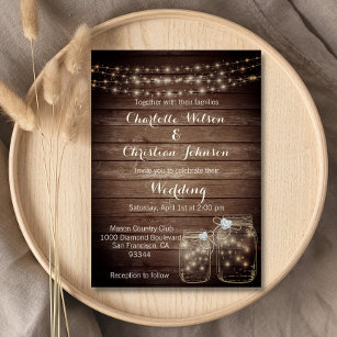 Rustikales Holz Land Mason Jar Lights Hochzeit Einladung