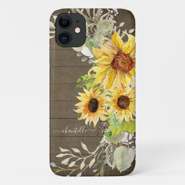 Rustikales Holz Land Sonnenblumen Wasserfarben Blü Case-Mate iPhone Hülle (Rückseite)