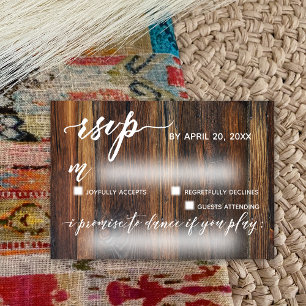 Rustikales Holz Lässig mit Song Request Wedding RSVP Karte