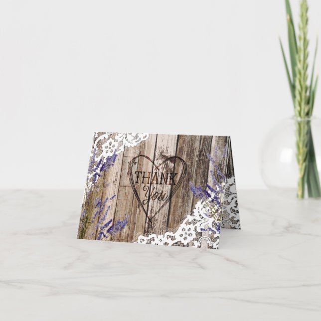 Rustikales Holz Lavendel Spitze Danke Karte (Vorderseite)