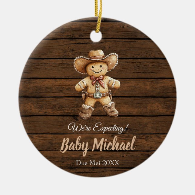 Rustikales Holz Lebkuchen Wir erwarten Geschenk Keramik Ornament (Vorne)