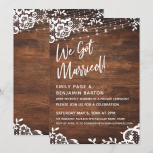 Rustikales Holz, Lichter & Spitze Wir-Haben-Gehira Einladung