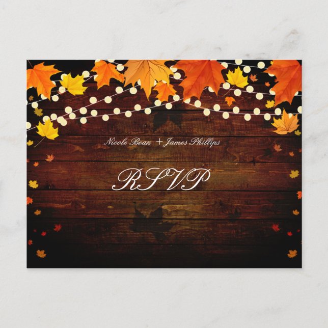 Rustikales Holz & Lights Herbstlaub UAWG Postkarte (Vorderseite)